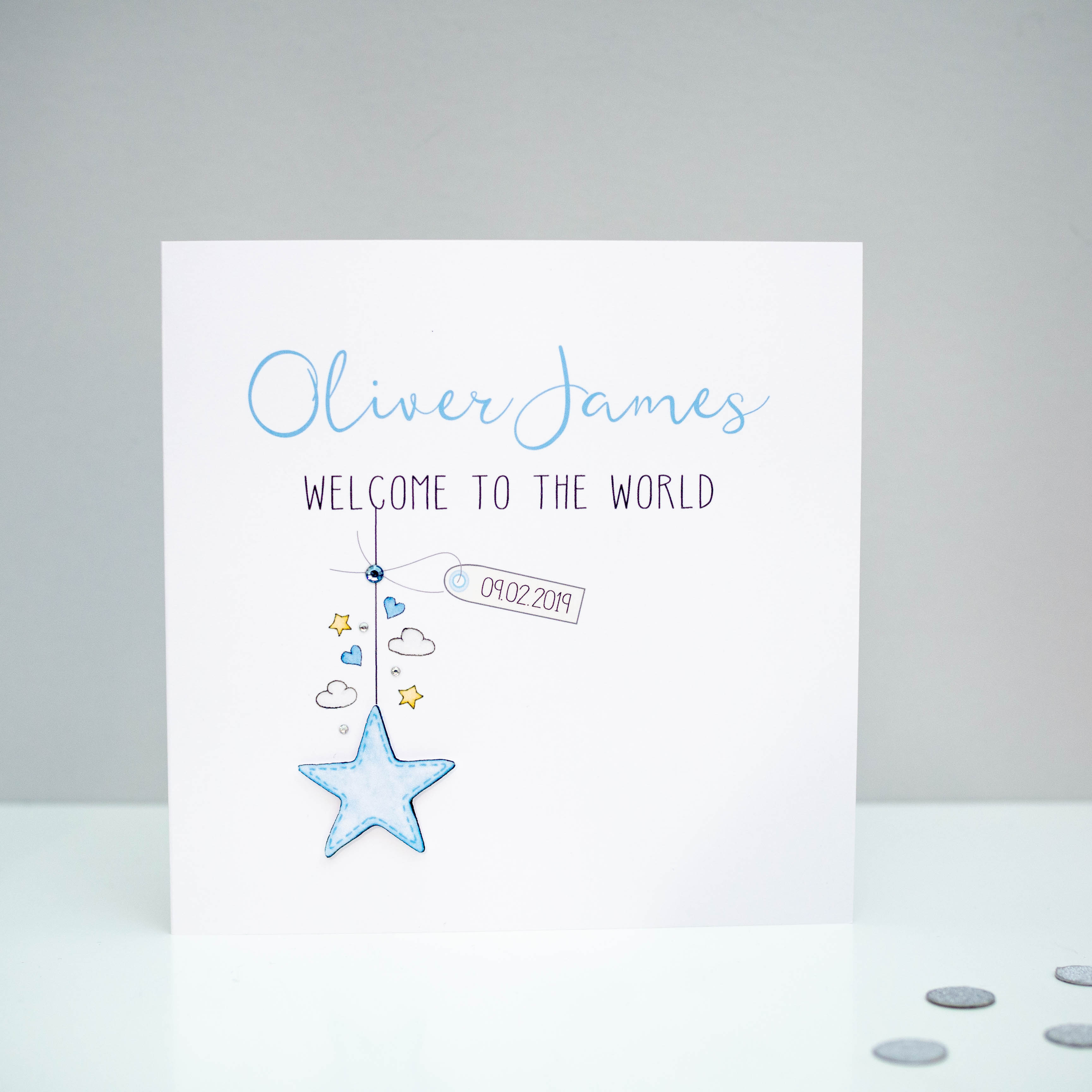 Personalised Baby Boy Card - Welcome to the World Card - Star
